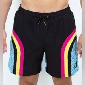 Men's Athletic Shorts - Black with Pink and Yellow Accents